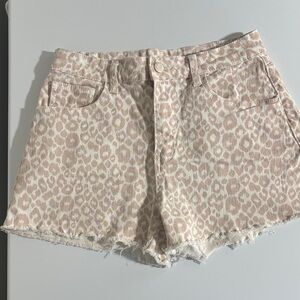 Altar'd State Blush Leopard Print Denim Shorts Size Medium